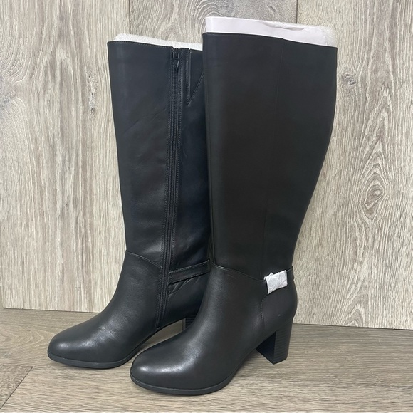 Giani Bernini Adonnys Leather Zipper Memory-Foam Wide-Calf  Black Riding Boots - Picture 6 of 15